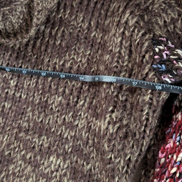 Chunky Knit Hooded Long Cardigan Women's Medium Brown Multicolor Bohemian - Picture 8 of 9